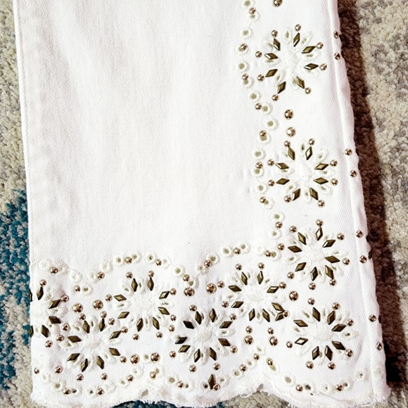 Boston Proper Embellished White Denim Bootcut Jeans 2 - Picture 2 of 5